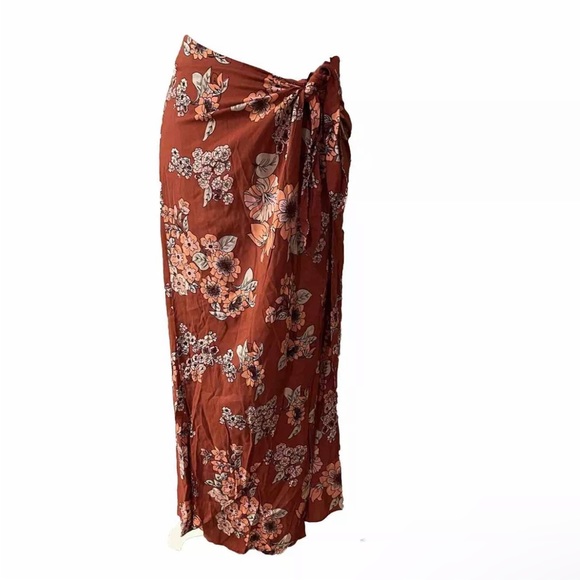Free People Sunray Sarong Skirt Rust Floral Light Combo Size 6 - Picture 2 of 5